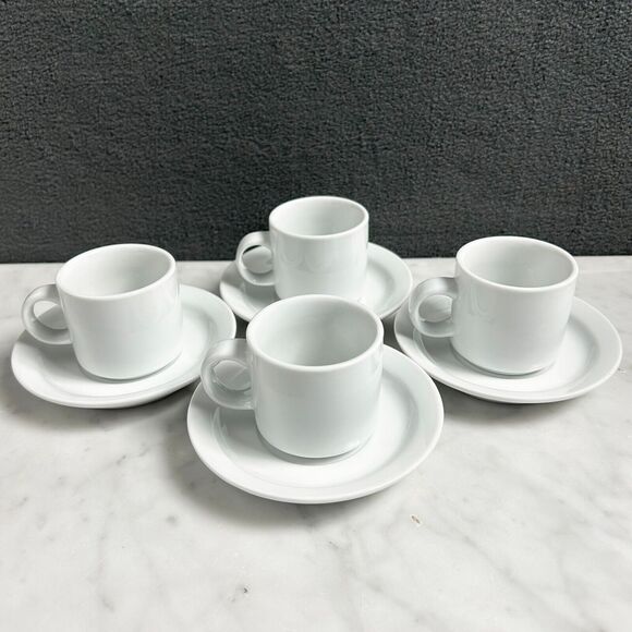 Pier 1 Demitasse Espresso Cups and Saucers - Set of 4 White Porcelain - Picture 3 of 7